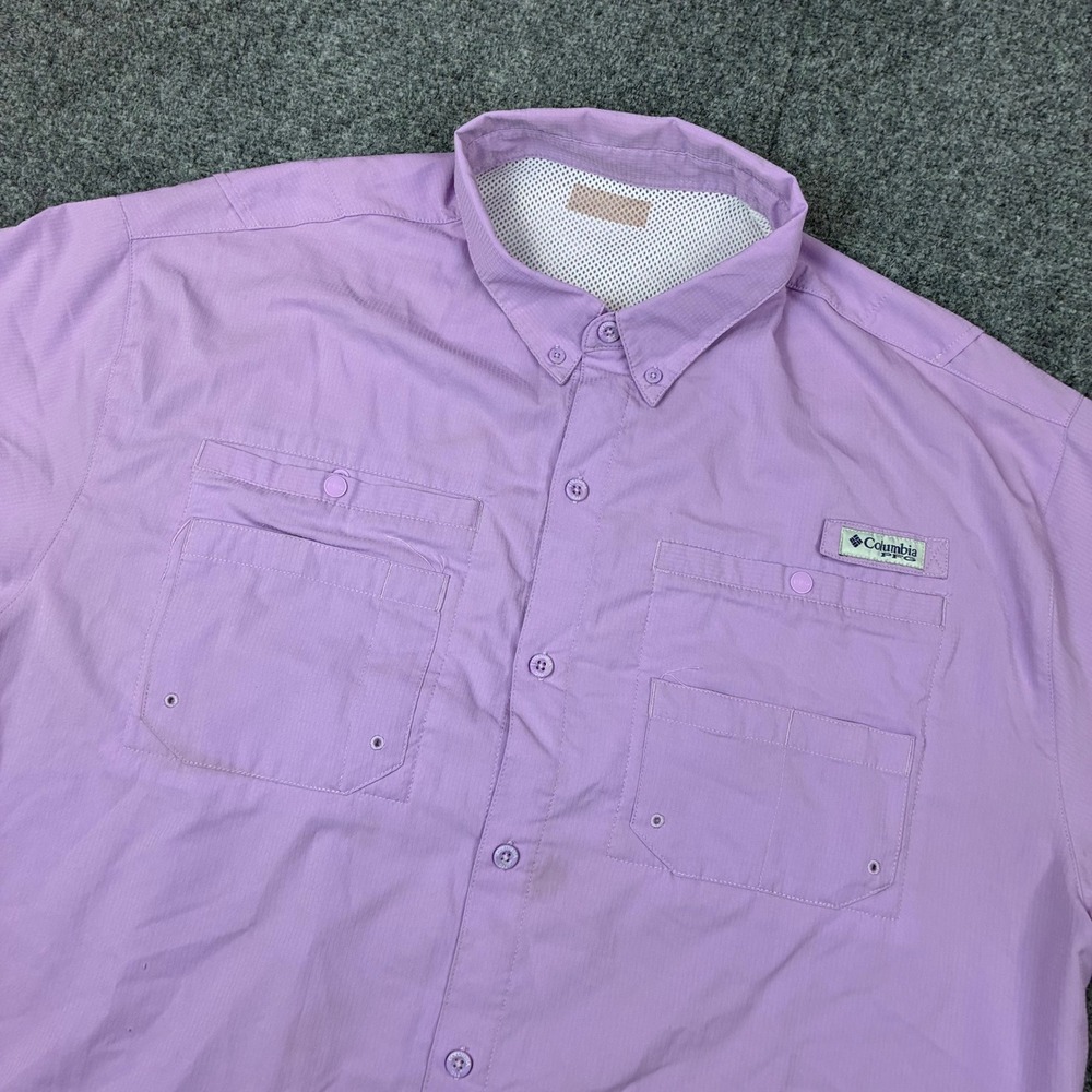 Columbia PFG Mens Large Purple Short Sleeve Fishing Shirt Ventilated Ripstop